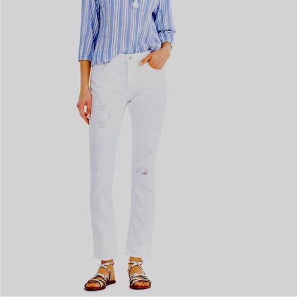 POINT SUR J. Crew High Rise Slim Boy Distressed White Jeans Plus Size 37 US 22 - Picture 3 of 16